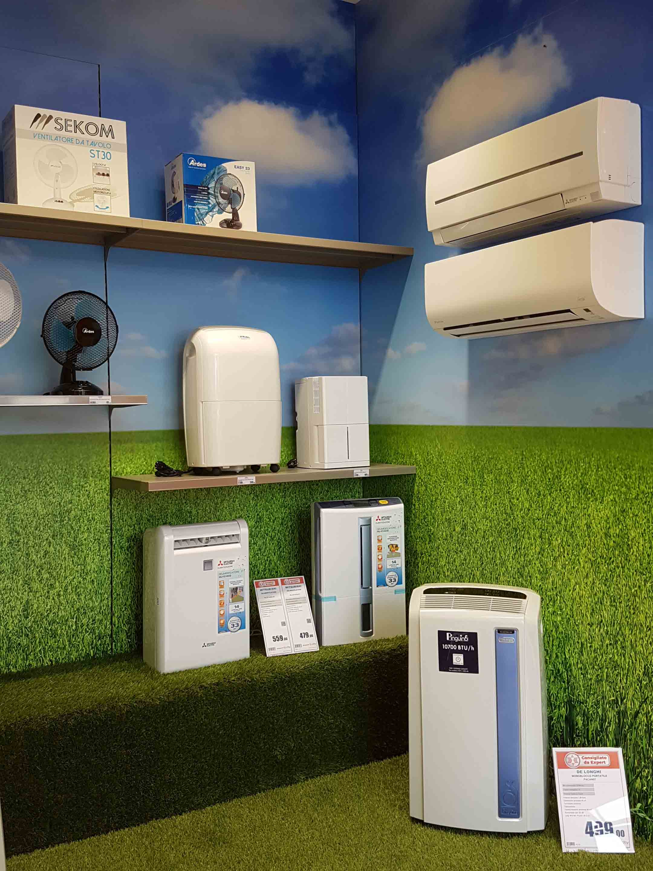 negozio elettronica, angolo deumidificatori e condizionatori, COMINshop